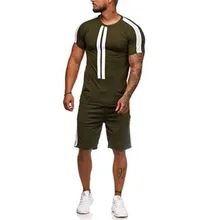 Новинка, мужской костюм с короткими рукавами, модная контрастная цветная полоска, круглый вырез, с короткими рукавами, для занятий спортом на открытом воздухе, повседневная мужская одежда