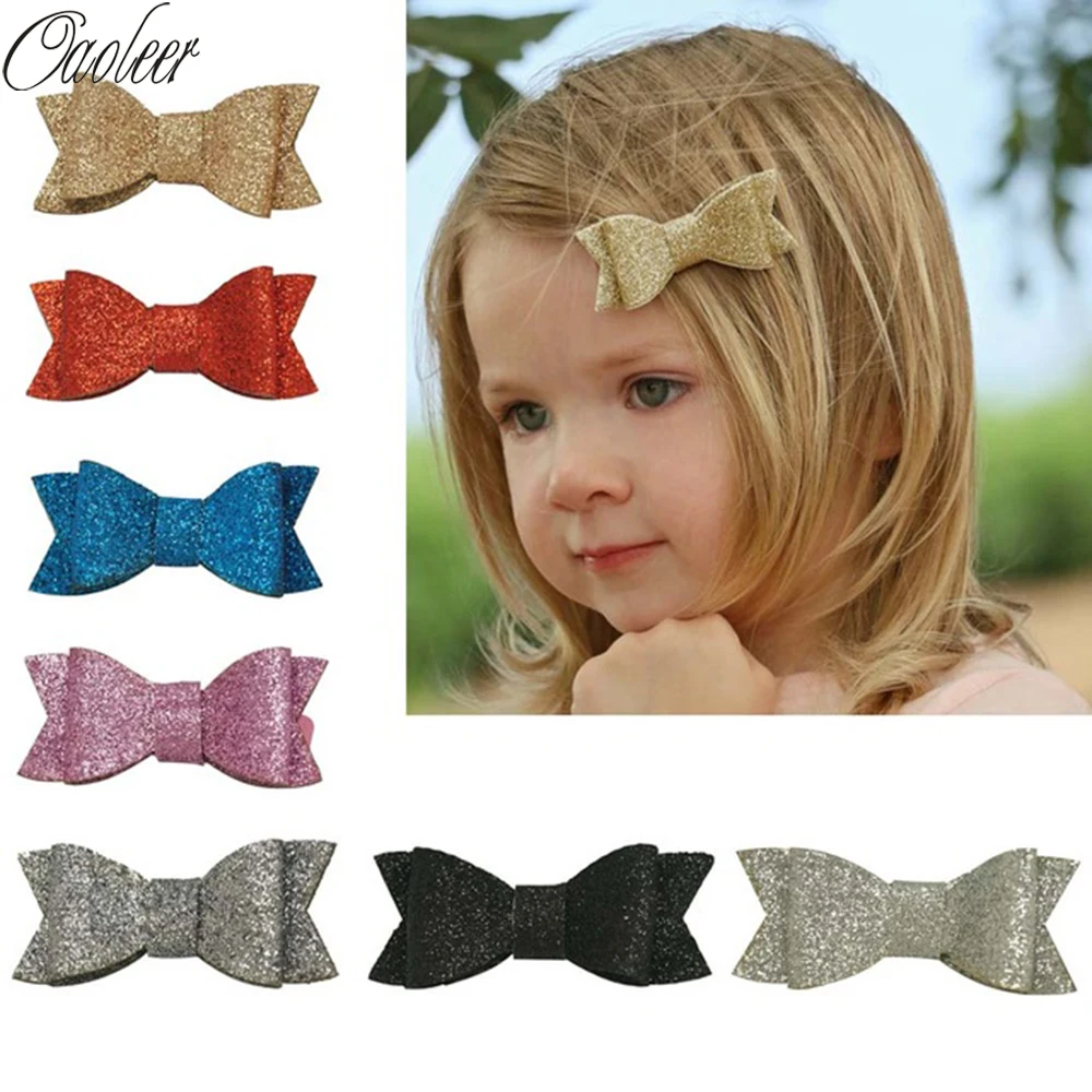 3 Inch Glitter Hair Bow Boutique Bling Bling Hair Clip Girl Glitter