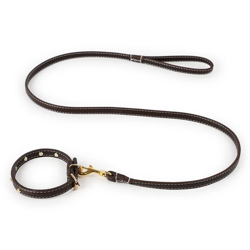 

SYDZSW Genuine Leather Puppy Dog Collar and Leash set Soft Leather Pet Leads for Small Dogs Cats 125*1.5cm Neck 27-34cm