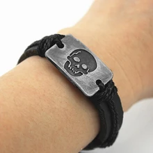 Men’s Vintage Punk Skull Pattern Handmade Woven Faux Leather Bracelet Jewelry