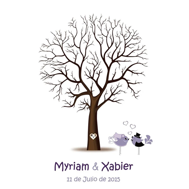 Personalized Hand Drawn Fingerprint Wedding Tree Print Personalized Hand Drawn Fingerprint Wedding Tree Print