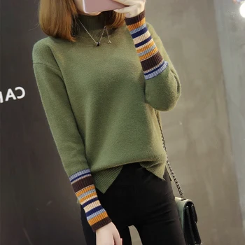 

2020 Half-necked sweater women's autumn and winter set hedging short sweater loose long-sleeved shirt sweater new wave