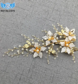 

Bridal Gold rhinestone applique with handmade Gold Hair Jewelry Handmade Flower Crystal Pearl Wedding Hair Accessories