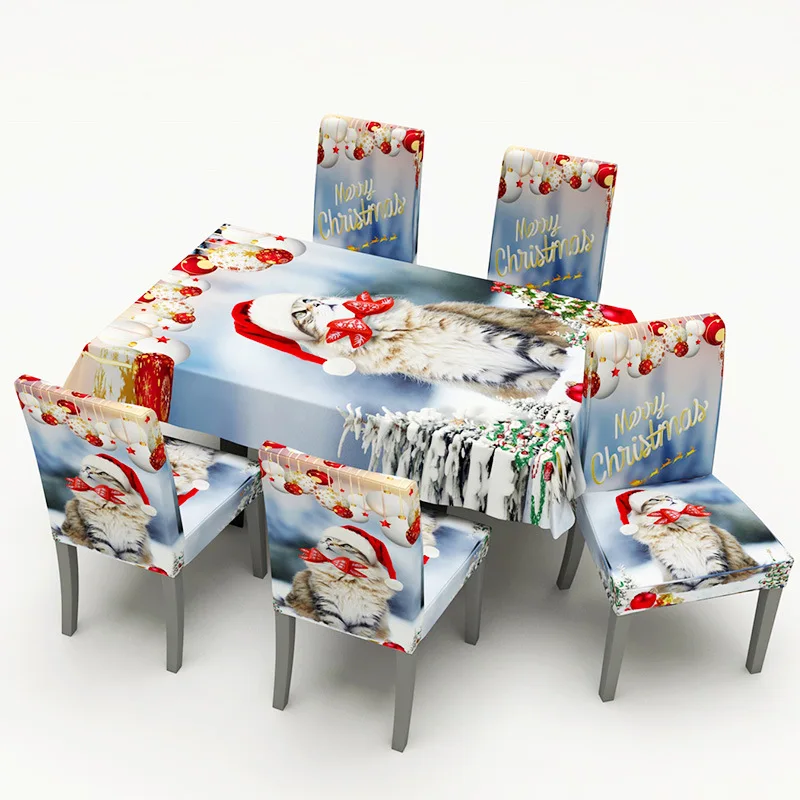 Christmas Cat Pattern Spandex Chair Covers For Event Party Home Dining Decor Elastic Chair Cover Quality Slipcover funda silla