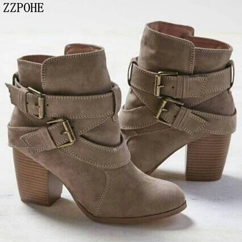 

2018 Autumn Winter Women Boots Fashion Casual Ladies shoes Female High Heels Shoes Women PU Leather Ankle Boots Plus size 35-42