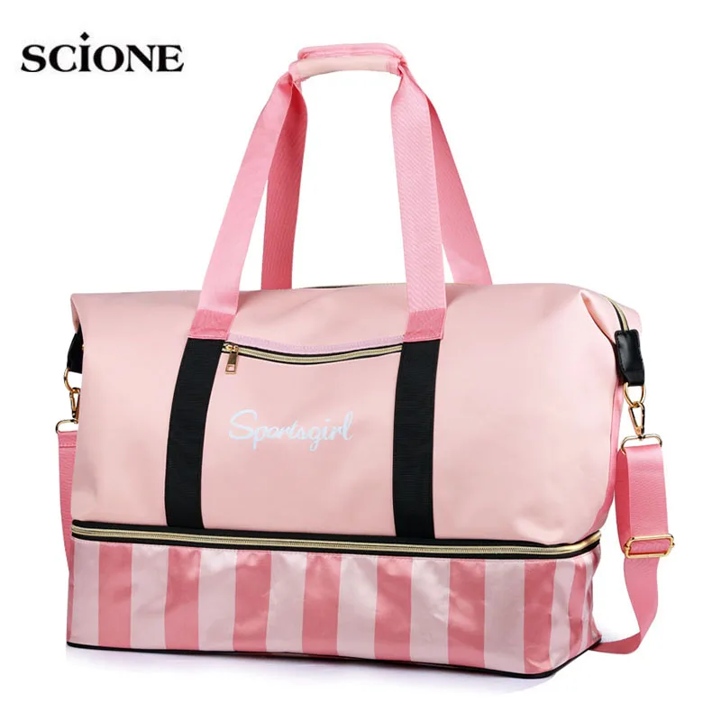 

Yoga Bags Gym Tas For fitness Sac De Sport Bag Dry Wet Sports Training gymtas Handbags Travel Swim PINK striped sporttas XA654WA