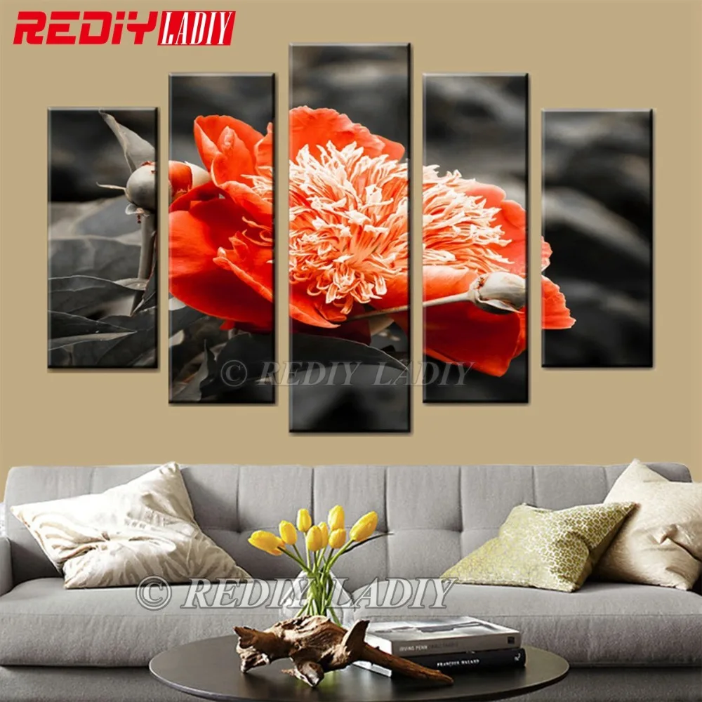 

REDIY LADIY 5D Diamond Embroidery 5 Panels Wall Art Flowers Crystal Diamond Painting Triptych Mosaic Modular Picture Home Decor