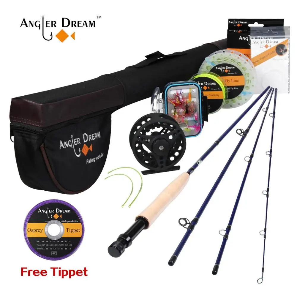 Angler Dream 5WT Летающий рыболовный комплект 9FT средний-Быстрый Летающий стержень предварительно-Spoled Fly Reel 5F Fly Line с Cordura трубка-треугольник - Цвет: BLACK MOSS I