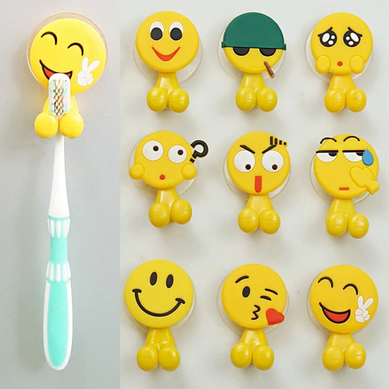 

Sucker Hooks Toothbrush Holder Eco-Friendly Multifunctional 1PC Bathroom Accessories High Quality Suction Cup Emoji Expression