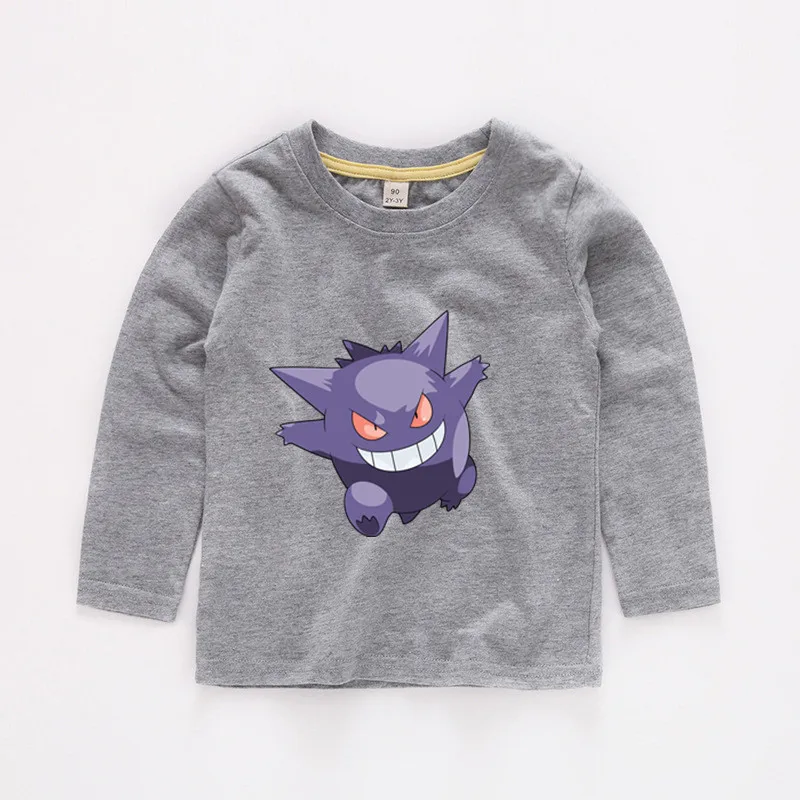 Серый Детская футболка Gengar модная повседневная одежда для малышей белая футболка с длинными рукавами для мальчиков и девочек b253 - Цвет: Серый