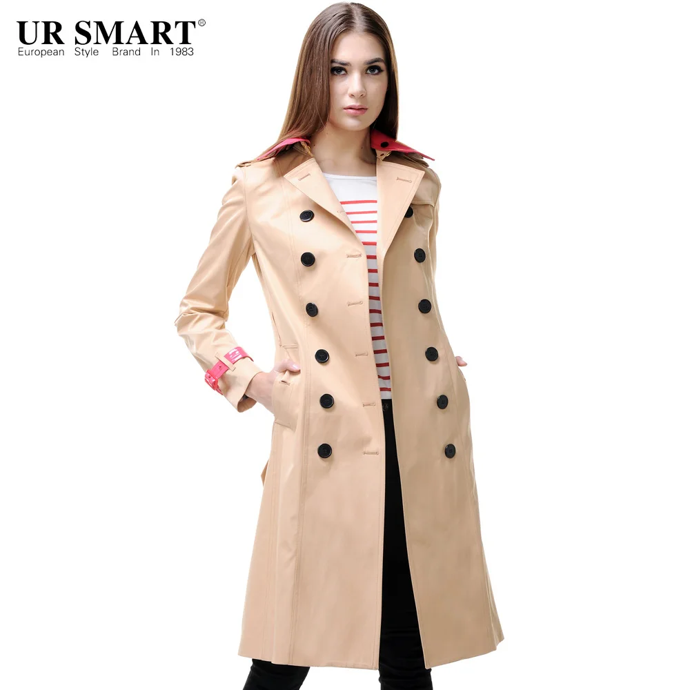 URSMART Ms. Высокая атмосфера элегантный стиль двубортное длинное пальто Женская ветровка куртка - Цвет: Red card decorated