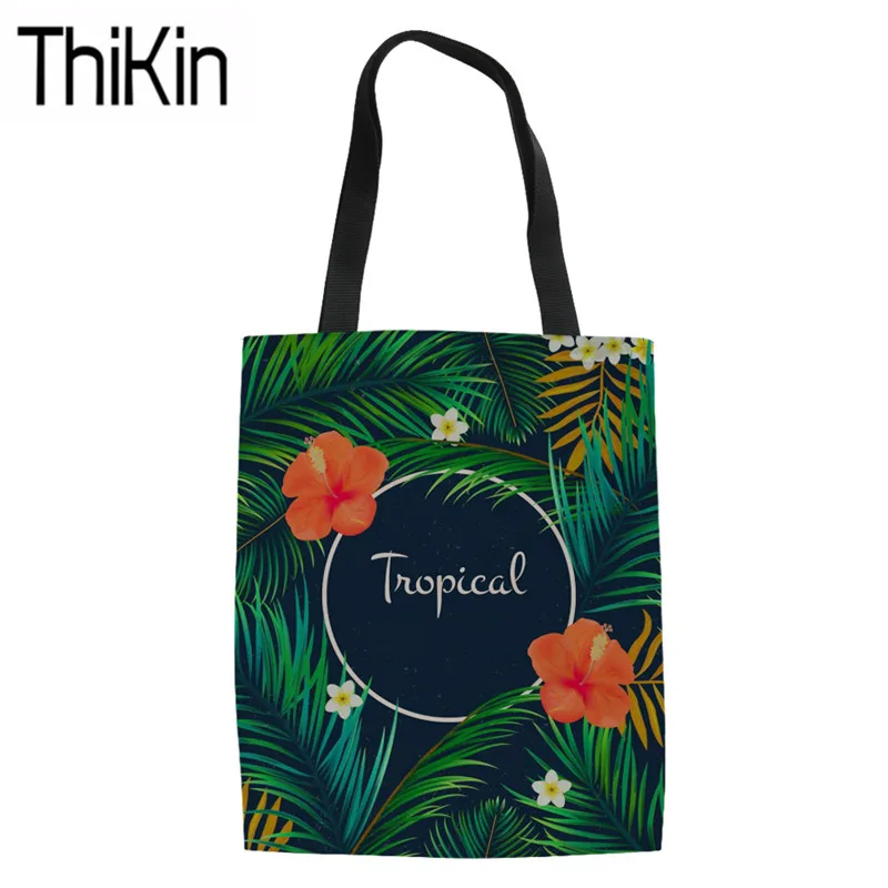 THIKIN хозяйственные сумки женские тропическая печать листьев сверхмощные сумки на плечо женские сумки с верхней ручкой Женская Складная сумка для покупок