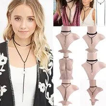 New Hot Long Black Bowknot Leather Rope Copper Tube Choker Collar Necklace For Women Collier Bijoux Accessories Chain Jewelry