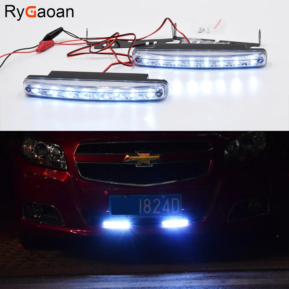 RyGaoan 2 Piece LED Car Daytime Running Lights DRL 8 LEDs DC 12V 6000K