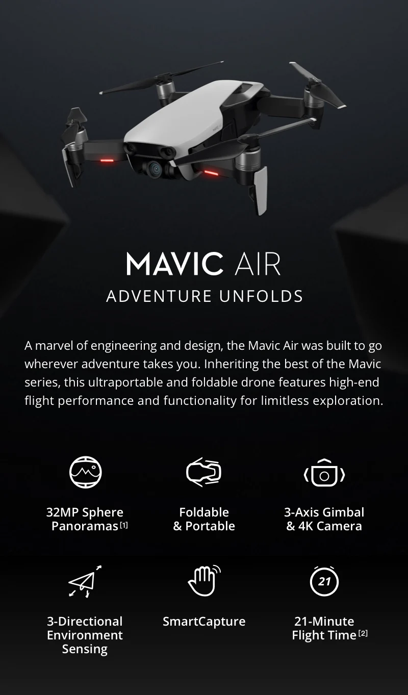 DJI Mavic Air/Air Combo складной FPV Дрон RC Квадрокоптер с 4K HD камерой мини-Дрон и 8 Гб внутреннего хранения