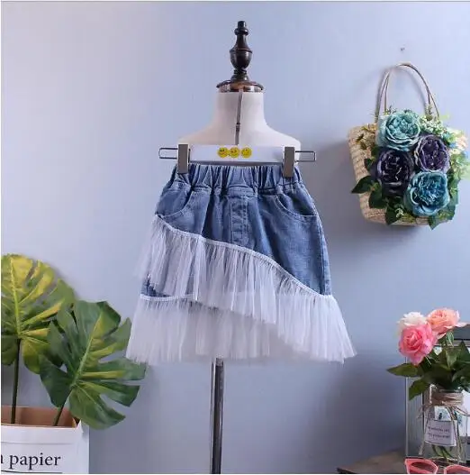 New Jean Ruffles Mesh Skirts For Girls Baby, Princess Kids Summer