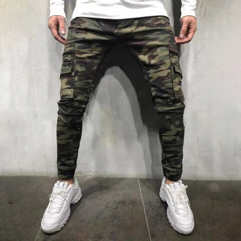 Kaufen 2019 neue männer Hosen Armee Grün Camouflage Dünne Lange Hosen Patchwork Casual Jeans Männer Streetwear Kleidung