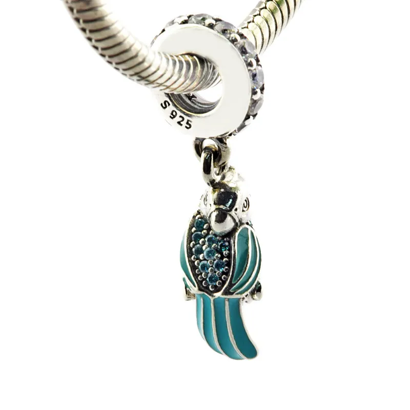 

FANDOLA Bead 925 Sterling Silver Tropical Parrot Hanging Charm Fits Pandora Charms Bracelets Beads for Jewelry Making Wholesale