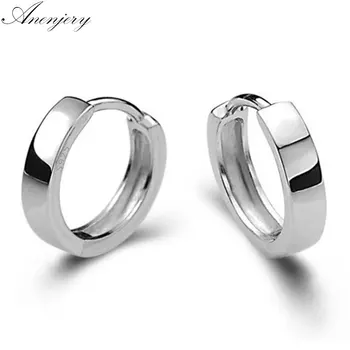 

Anenjery Silver Color Smooth Surface Stud Earrings For Women Men brincos oorbellen boucle d'oreille S-E15