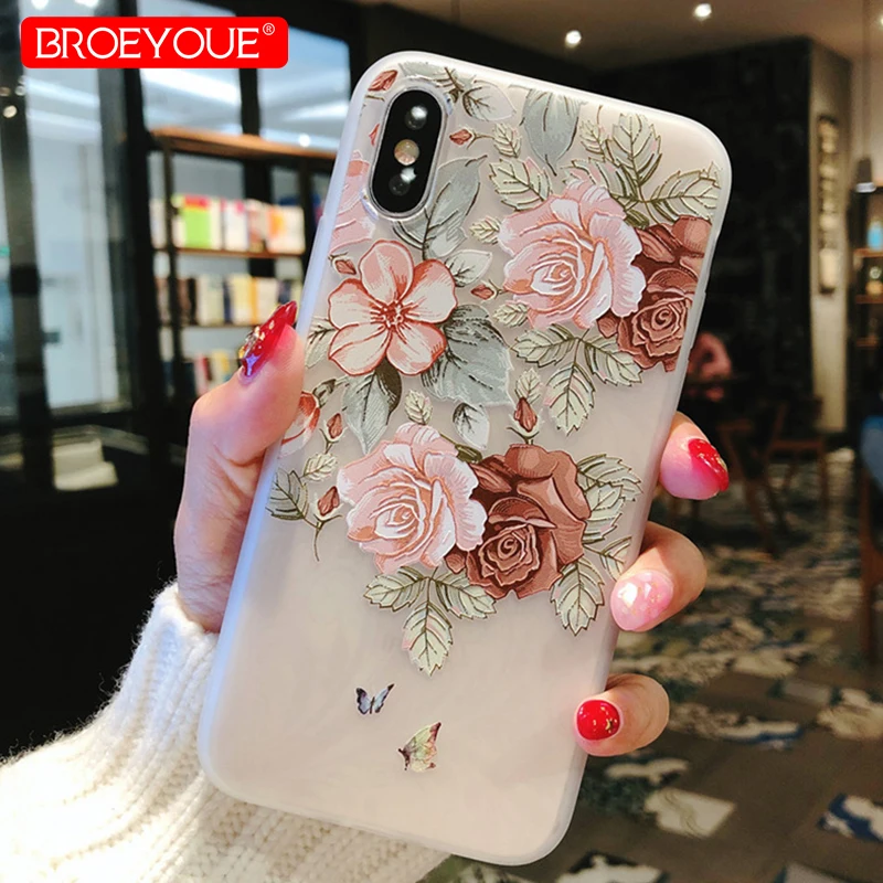 Чехол для iPhone 7 чехол X XR XS Max 5S 6 S 8 Plus 3D рельефный роскошный с цветами силиконовый