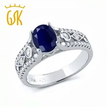 Alianzas de Boda de Plata de Ley 925 Anillo de 2.35 Ct Oval Cut Natural Azul Zafiro Anillos de Compromiso Para Las Mujeres de La Vendimia GemStoneKing