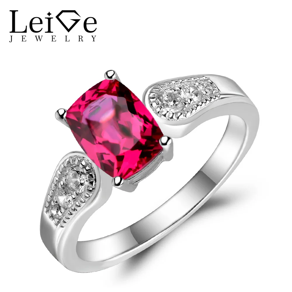 Leige Jewelry Sterling Silver 925 Ruby Ring Red Gemstone Engagement
