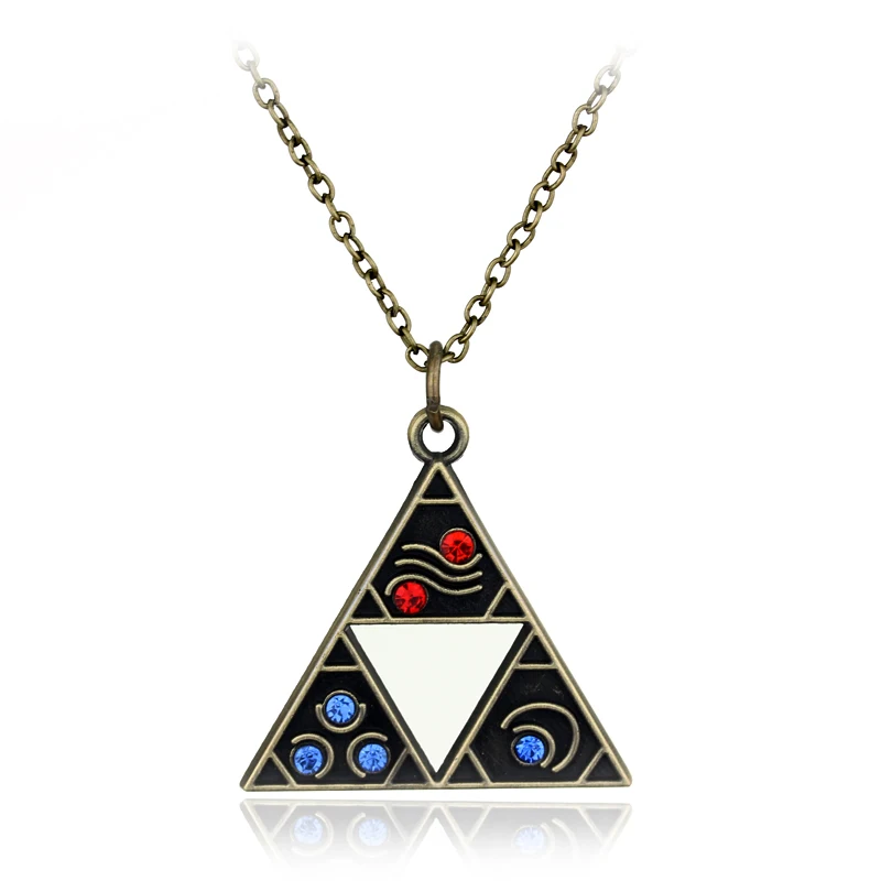 

dongsheng Hot Vintage The Legend of Zelda necklace Triforce Colorful Crystal pendant cosplay jewelry Fans Men Women Gift -30