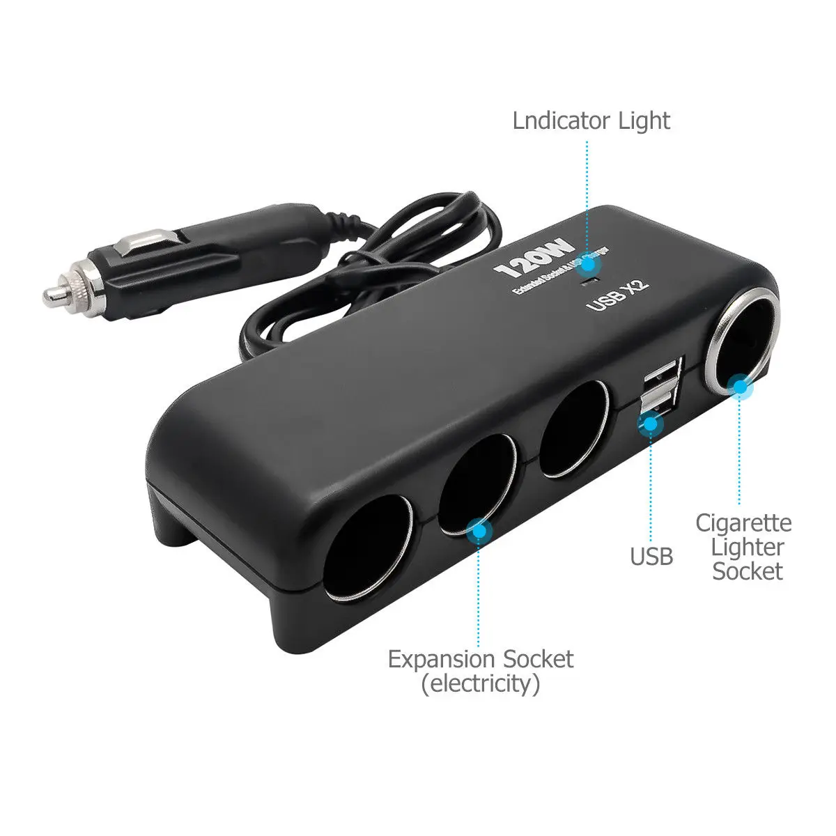 4 Way 12 V-24 V мульти разъем автомобильного прикуривателя сплиттер USB зарядное устройство адаптер