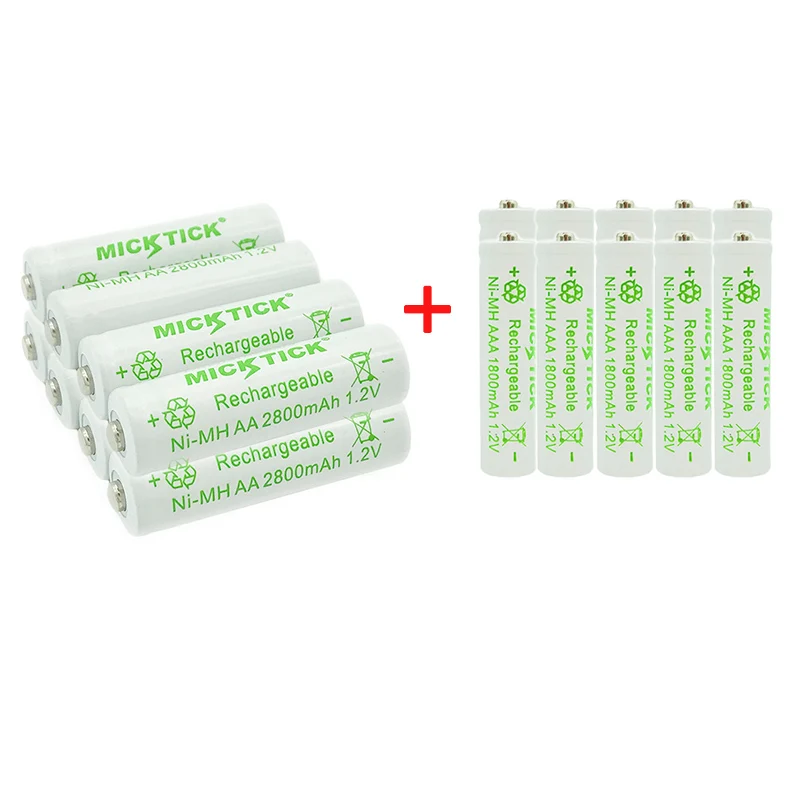 10 шт AA 2800mAh Ni-MH аккумуляторные батареи+ 10 шт AAA 1800mAh аккумуляторные батареи