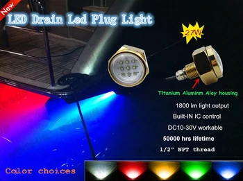 

Underwater Color Changing Cree chip 9X3W 27W 1/2" NPT Drain Plug Lighting RGB LED Marine boat Light