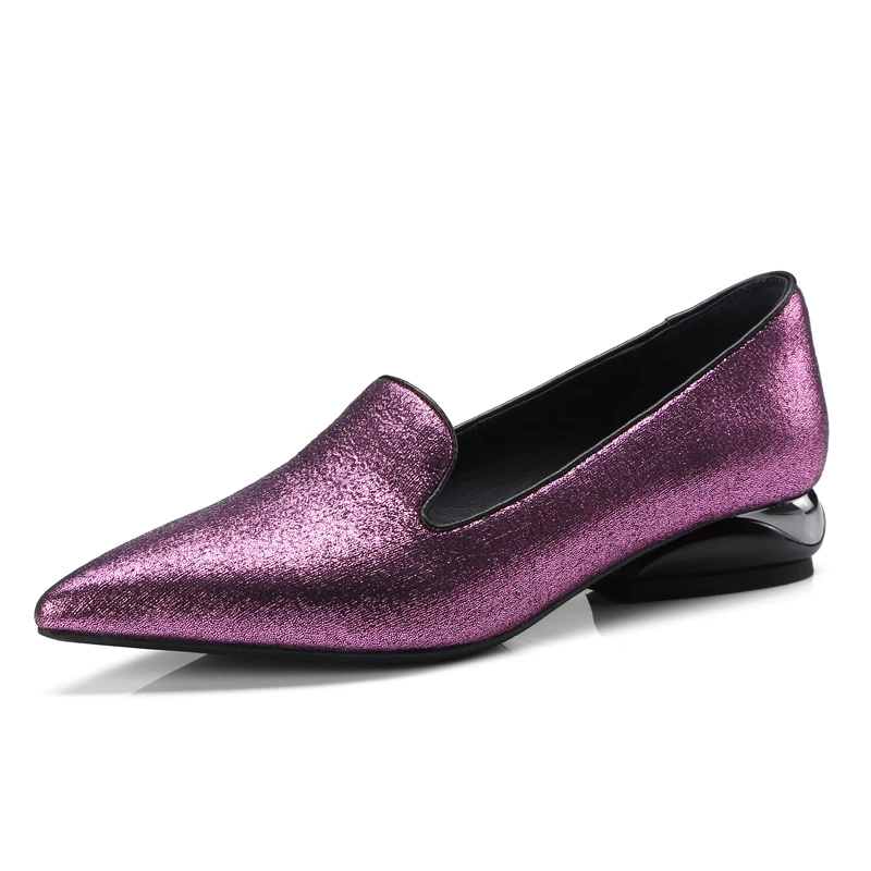 

High Quality Silver Plus Size Pumps Women 2.8 CM Low Heels Pointed-toe Party Shoes Summer Slip-on Shoes Box Packing 21