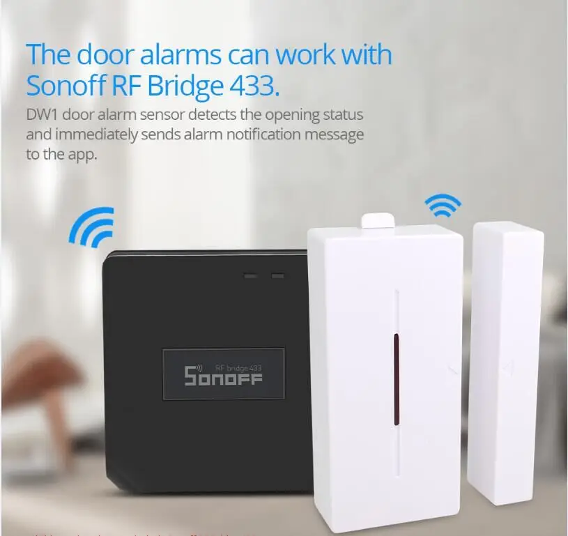 SONOFF 433 МГц РЧ мост Wifi датчик движения двери окна DW1 беспроводной детектор PIR2 433 сигнализация дистанционный умный дом система безопасности - Комплект: Bridge and DW1