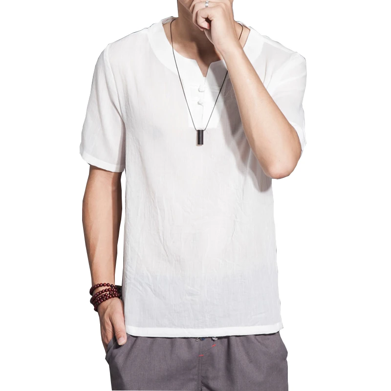 New Summer Casual Men' S Linen T-Shirts Short Sleeve Solid Mandarin Collar Fashion T-Shirt Mens Clothing Simple and Generous New Summer Casual Men' S Linen T-Shirts Short Sleeve Solid Mandarin Collar Fashion T-Shirt Mens Clothing Simple and Generous