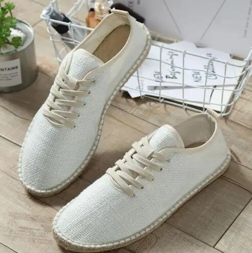 

Summer linen fisherman shoes men's canvas shoes casual shoes trend lace straw shoes