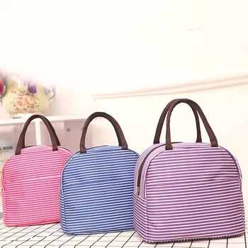 

New High quality Portable Aluminum Foil Tote Stripe Insulated lunch Bag Food Lunch Bag for Women Children Zipper Lunch handbag