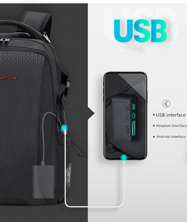  SWICKY multifunction Android leather backpack male bag fashion waterproof travel usb charging 15.6  - 33021201067