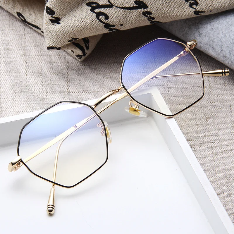 

New Stylish Student Art Flat Mirror Spectacles Frames Vintage Optical Glasses Retro Metal Irregular Polygon Glasses Frame