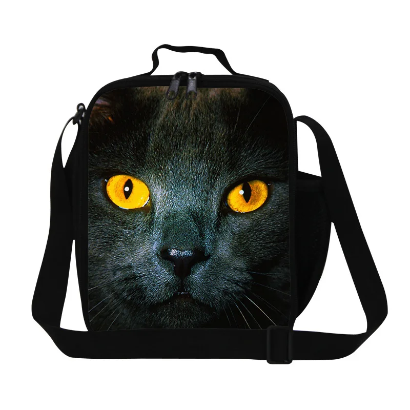 Dispalang Zoo Animal милые сумки для ланча для женщин с принтом кота, изолированный охладитель для обеда, модные сумки для еды для подростков - Цвет: Черный