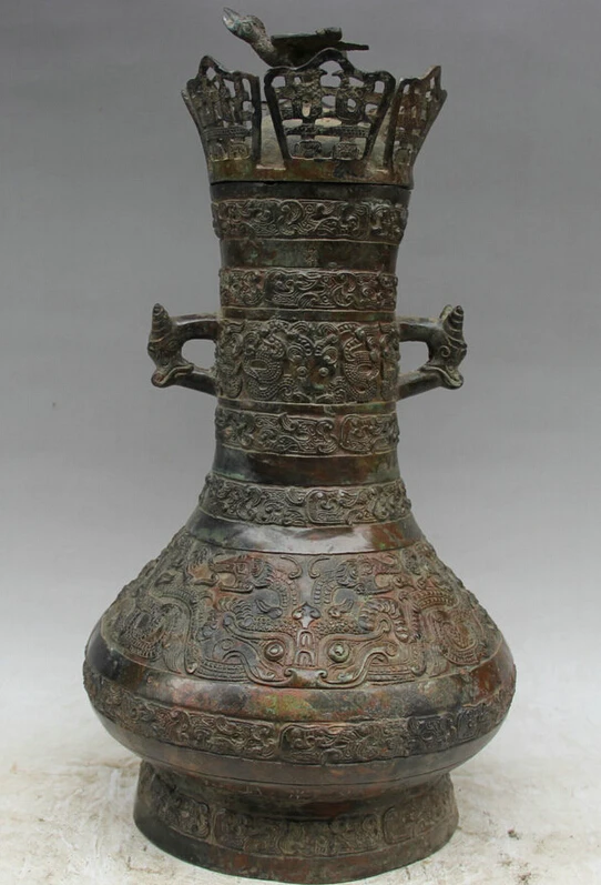 song voge gem S2242 19&quot Old China dynasty Bronze Beast Bird handle food water vessel Pot jar kettle | Дом и сад