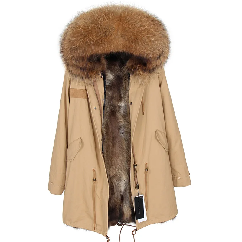 2018 mode Winter Jacke Frauen Lange Echte Fuchs Pelz Mantel Warme Pelz Jacken Natürliche Waschbären Pelz Kragen Echtpelz Parka mr Top marke Kaufen
