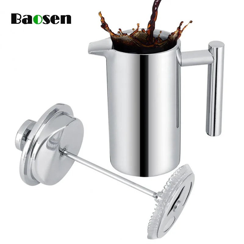 

Baosen 800ML Double Wall Stainless Steel Coffee Maker Tea Pot with Filter Cafe Coffee Press French Press Pot Milk Frother