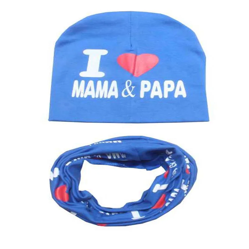 

High Quality Cotton Toddler Kid Girls Boys Baby I Love papa mama Winter Warm Crochet Knit Hat Beanie Scarf Set D1
