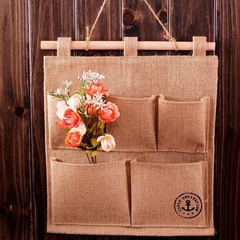 

2pcs/pack Linen organization bags folding storage bags wall hang rural box home decoration storage basket bins