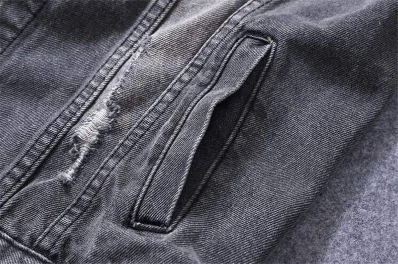 MORUANCLE Fashion Men's Ripped Denim Jackets Streetwear Distressed Jeans Trucker Jacket Destroyed Outerwear With Detachable Hood