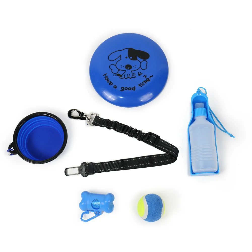 Pet لعب مجموعة الكلب الطائر القرص + الكرة رمي مضغ دغة لعبة + الكلب القط حزام الأمان + pet الأمعاء outdoors القط كلب الشرب زجاجة