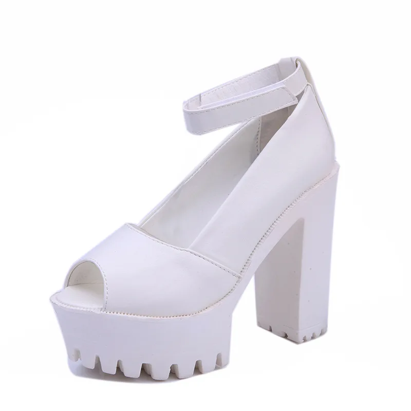 

New Roman Women's Sandals Sexy Fish-mouth Sandals Large-heeled Low-heeled High-heeled Shoes 35-40 Yards Pu Party