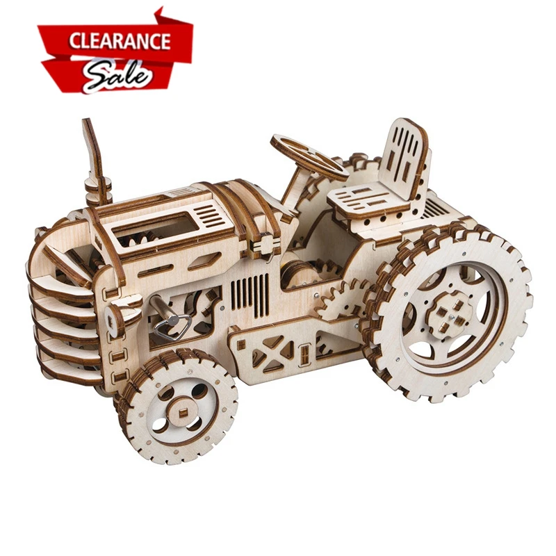 

Europe Buyer Super Deal Robotime DIY Clockwork Tractor 3D Wooden Model Building Kits Toys Gift for Children Adult LK401