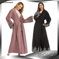 2019 Модные женские мусульманские кардиганы цветочные кружева с длинным рукавом летнее платье исламский, Арабский Длинные платья XXL для