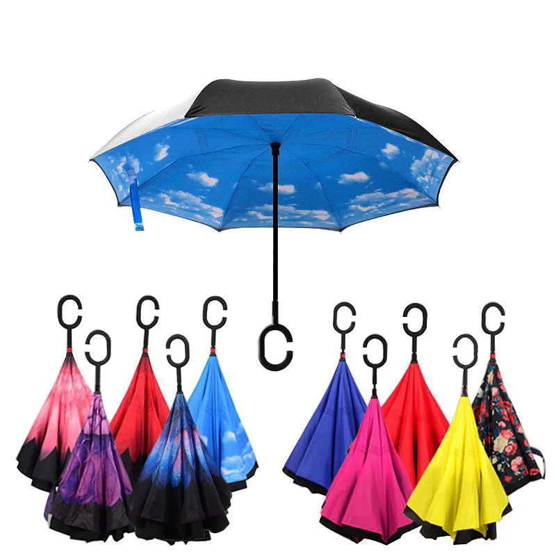 

Folding Reverse Umbrella Double Layer Inverted Windproof Rain Car Umbrellas For Women and Men
