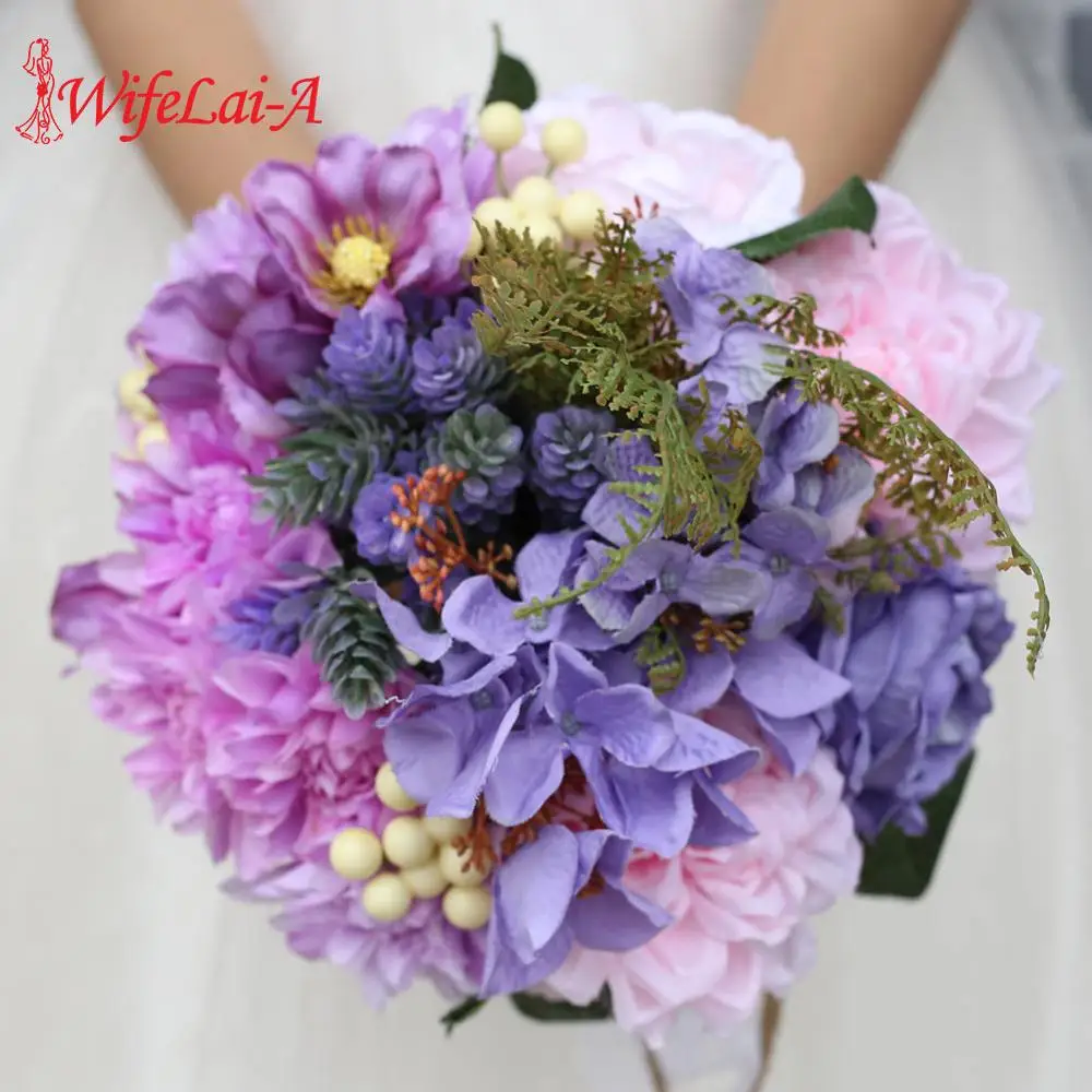 

WifeLai-A Colorful Silk Flower Bouquet For Wedding Fake Holding Flowers Bride 's Romantic Bouquets Handmade Decoration FZ006